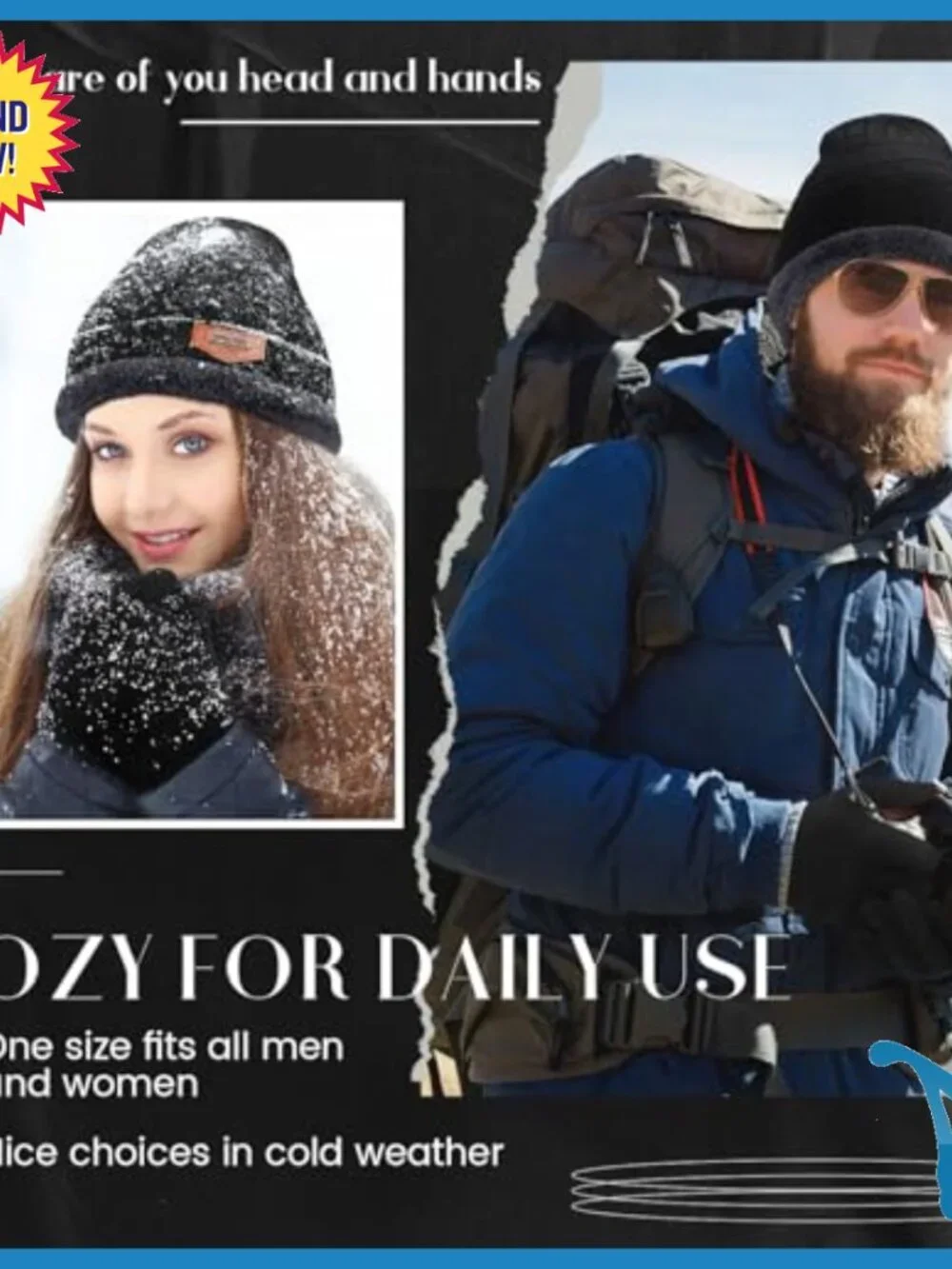 48-Piece Winter Hat Gloves Set, Acrylic Fleece Lined, Unisex Medium